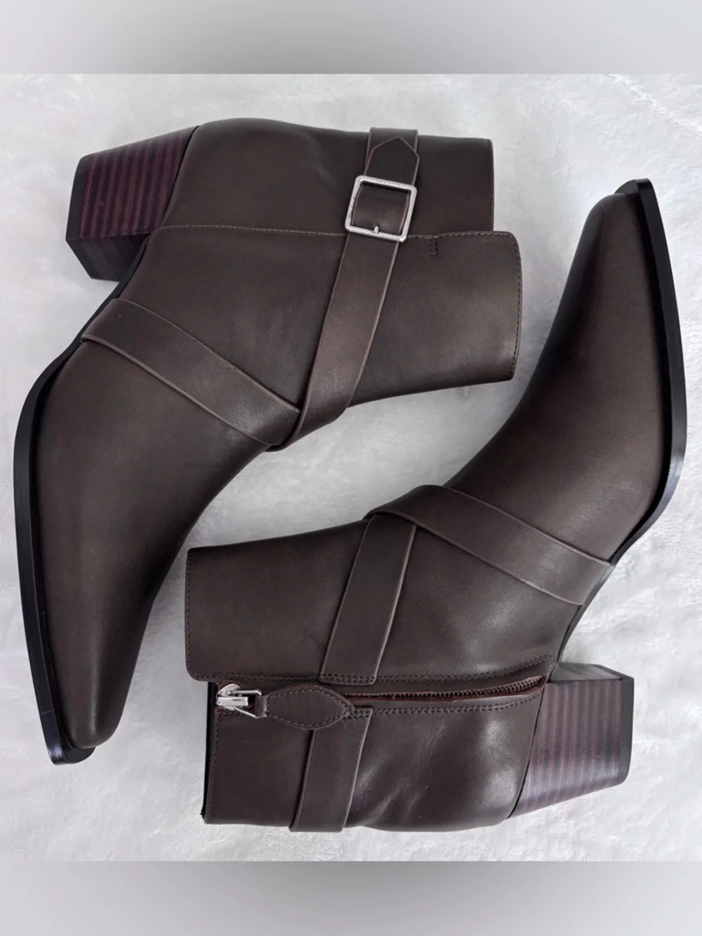 REBECCA MINKOFF Brown Bowery Buckle Ankle Square Pointy Toe Bootie--NEW--7.5